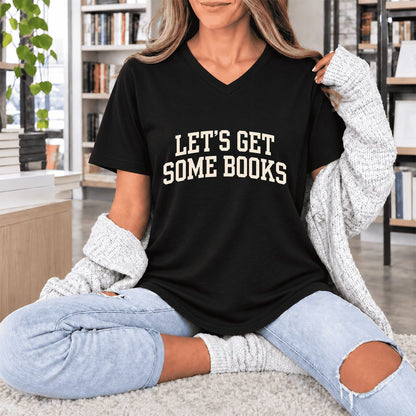 Let's Get Some Books Ultra-Soft V-Neck | Book Lover Gift Black