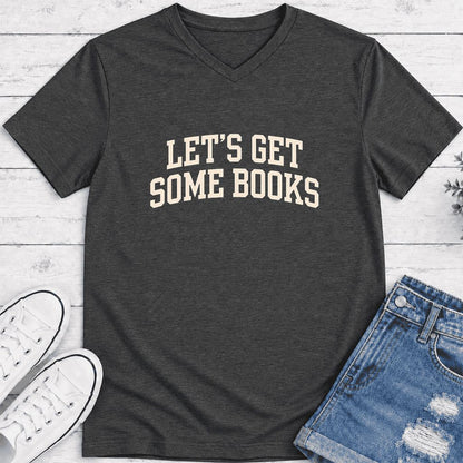 Let's Get Some Books Ultra-Soft V-Neck | Book Lover Gift Dark Grey Heather
