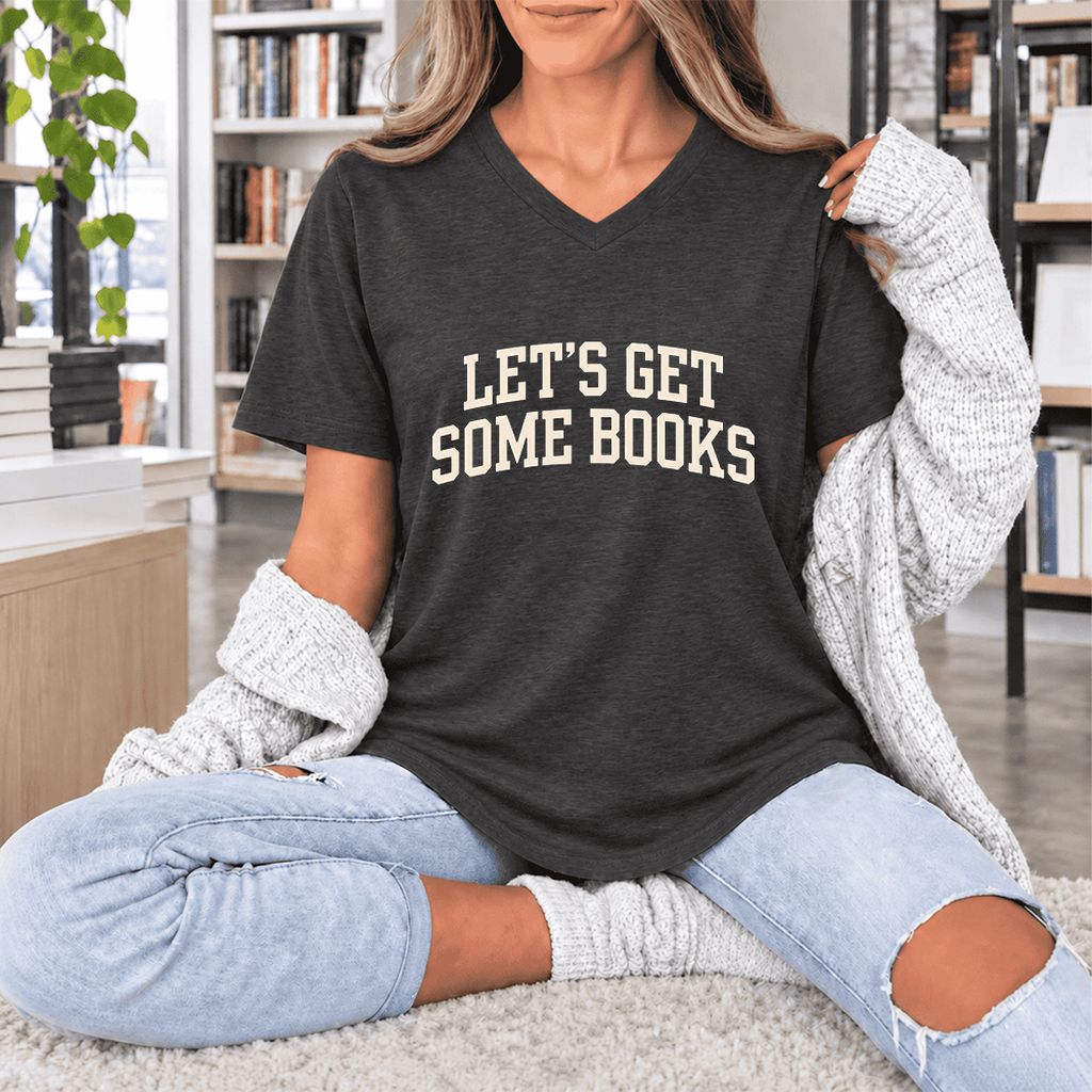 Let's Get Some Books Ultra-Soft V-Neck | Book Lover Gift Dark Grey Heather