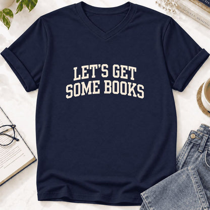 Let's Get Some Books Ultra-Soft V-Neck | Book Lover Gift Navy