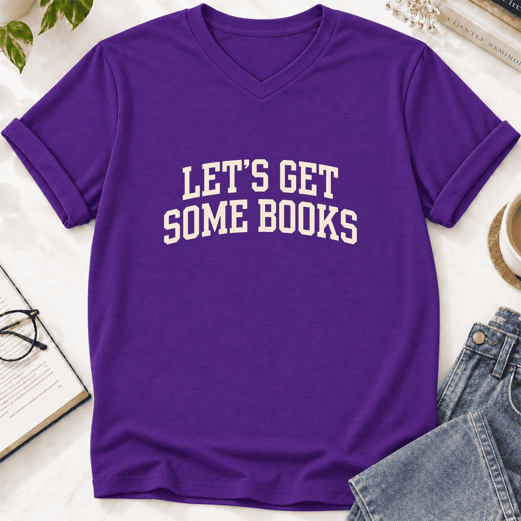 Let's Get Some Books Ultra-Soft V-Neck | Book Lover Gift Team Purple