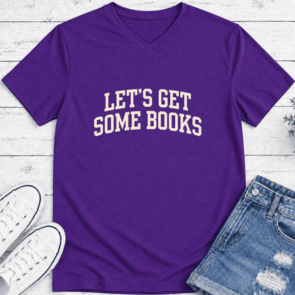 Let's Get Some Books Ultra-Soft V-Neck | Book Lover Gift Team Purple