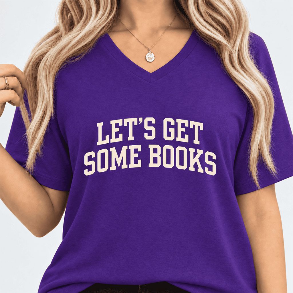 Let's Get Some Books Ultra-Soft V-Neck | Book Lover Gift Team Purple