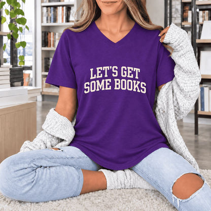 Let's Get Some Books Ultra-Soft V-Neck | Book Lover Gift Team Purple