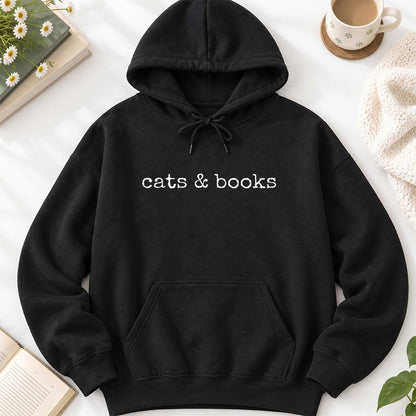 Cats & Books Softstyle Hoodie | Cozy Reader Gift Black