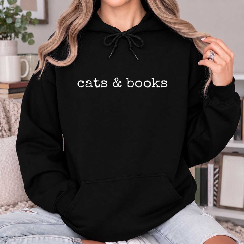 Cats & Books Softstyle Hoodie | Cozy Reader Gift Black
