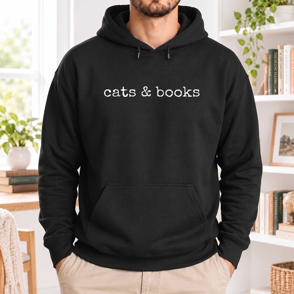 Cats & Books Softstyle Hoodie | Cozy Reader Gift Black