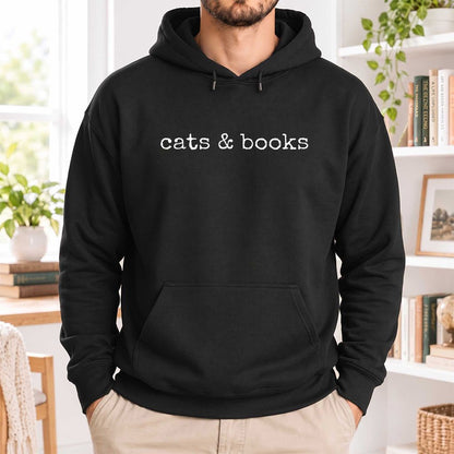 Cats & Books Softstyle Hoodie | Cozy Reader Gift Black