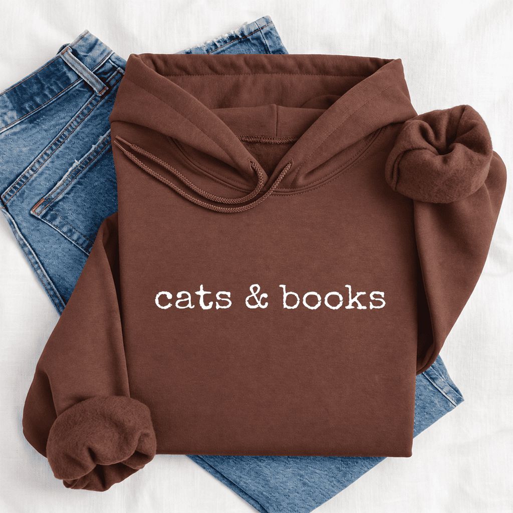 Cats & Books Softstyle Hoodie | Cozy Reader Gift Cocoa