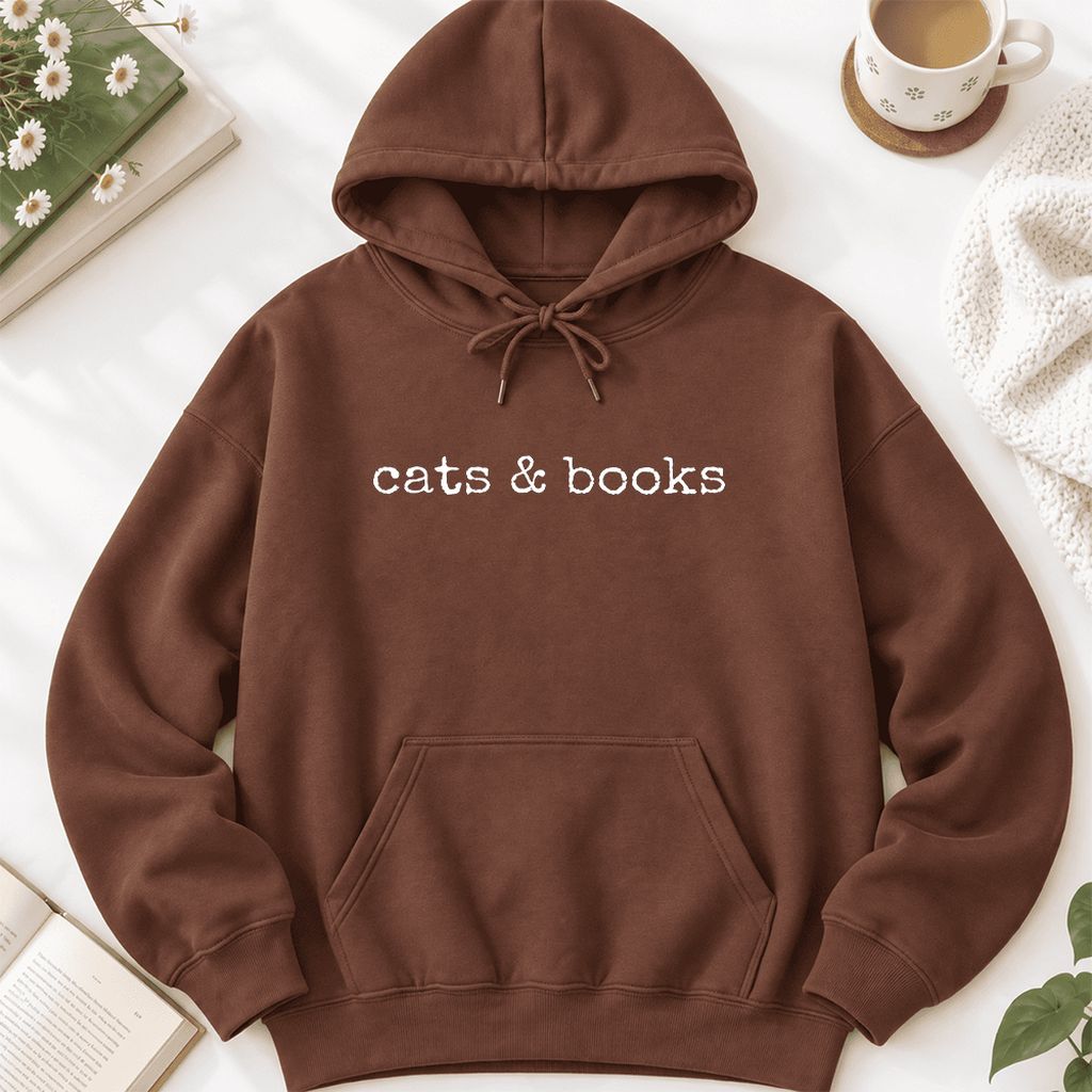 Cats & Books Softstyle Hoodie | Cozy Reader Gift Cocoa