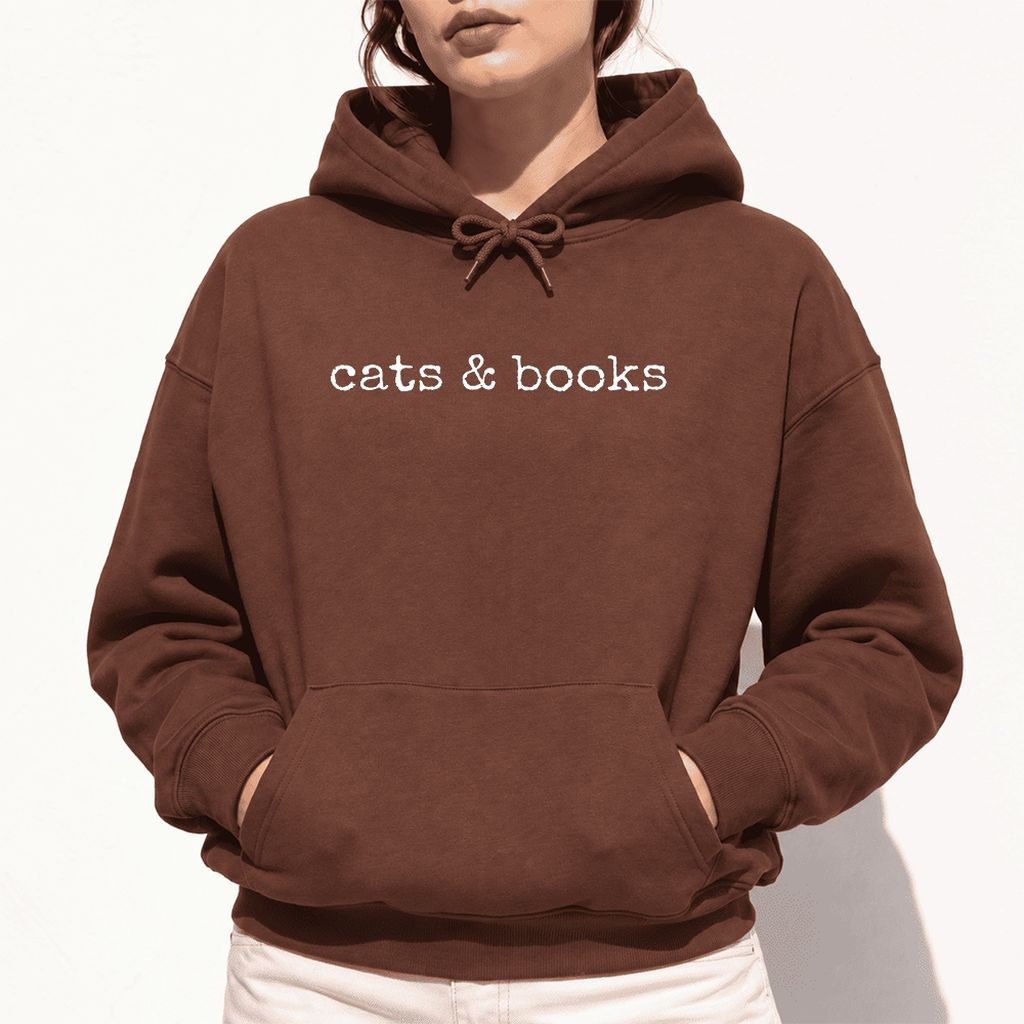 Cats & Books Softstyle Hoodie | Cozy Reader Gift Cocoa