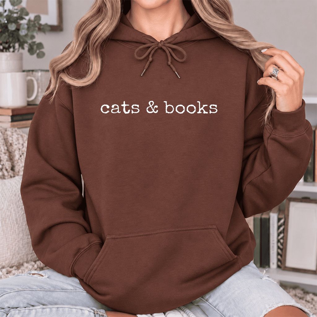 Cats & Books Softstyle Hoodie | Cozy Reader Gift Cocoa