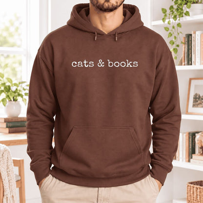 Cats & Books Softstyle Hoodie | Cozy Reader Gift Cocoa