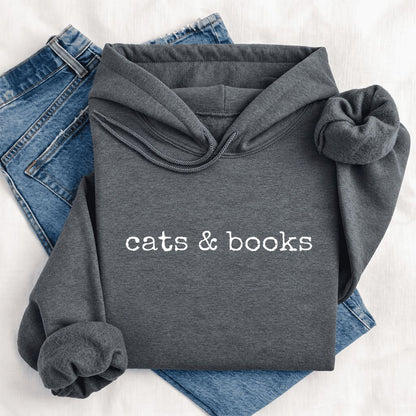 Cats & Books Softstyle Hoodie | Cozy Reader Gift Dark Heather