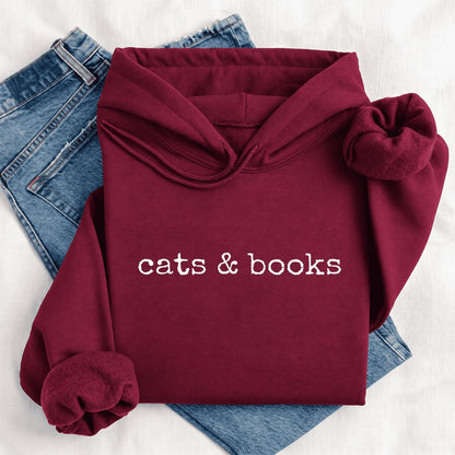 Cats & Books Softstyle Hoodie | Cozy Reader Gift Maroon