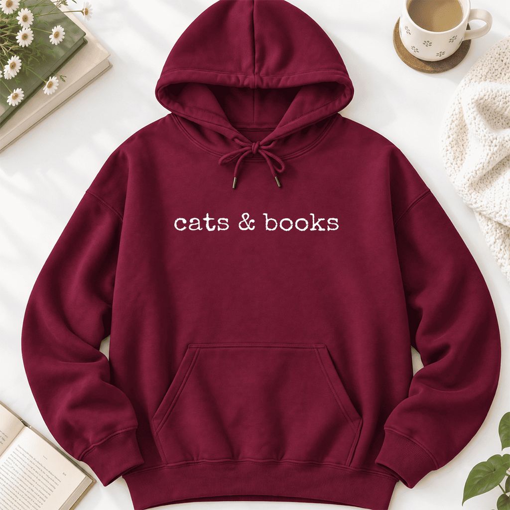 Cats & Books Softstyle Hoodie | Cozy Reader Gift Maroon