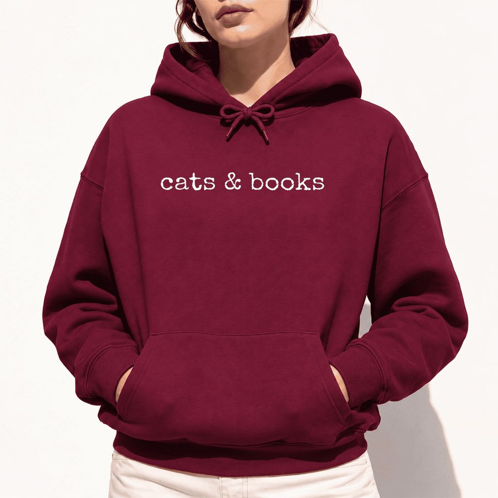 Cats & Books Softstyle Hoodie | Cozy Reader Gift Maroon