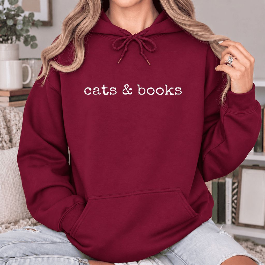 Cats & Books Softstyle Hoodie | Cozy Reader Gift Maroon