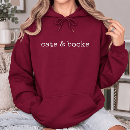 Cats & Books Softstyle Hoodie | Cozy Reader Gift Maroon