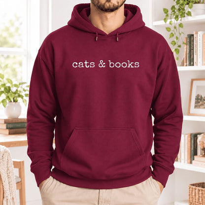 Cats & Books Softstyle Hoodie | Cozy Reader Gift Maroon