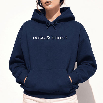 Cats & Books Softstyle Hoodie | Cozy Reader Gift Navy
