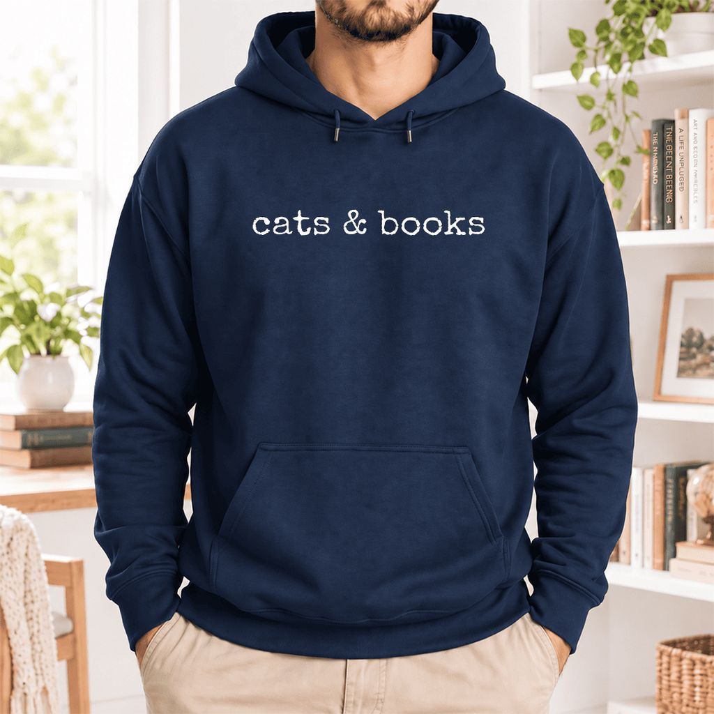 Cats & Books Softstyle Hoodie | Cozy Reader Gift Navy