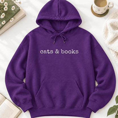 Cats & Books Softstyle Hoodie | Cozy Reader Gift Purple