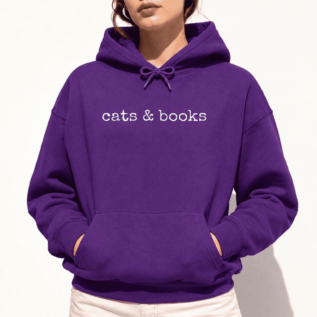 Cats & Books Softstyle Hoodie | Cozy Reader Gift Purple