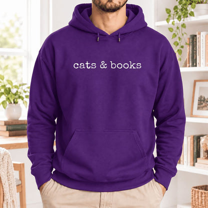 Cats & Books Softstyle Hoodie | Cozy Reader Gift Purple