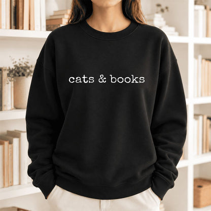 Cats & Books Softstyle Sweatshirt | Cozy Reader Gift Black