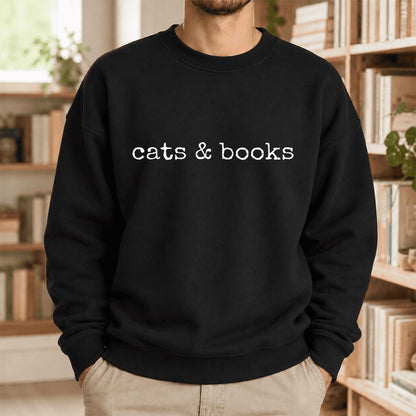 Cats & Books Softstyle Sweatshirt | Cozy Reader Gift Black