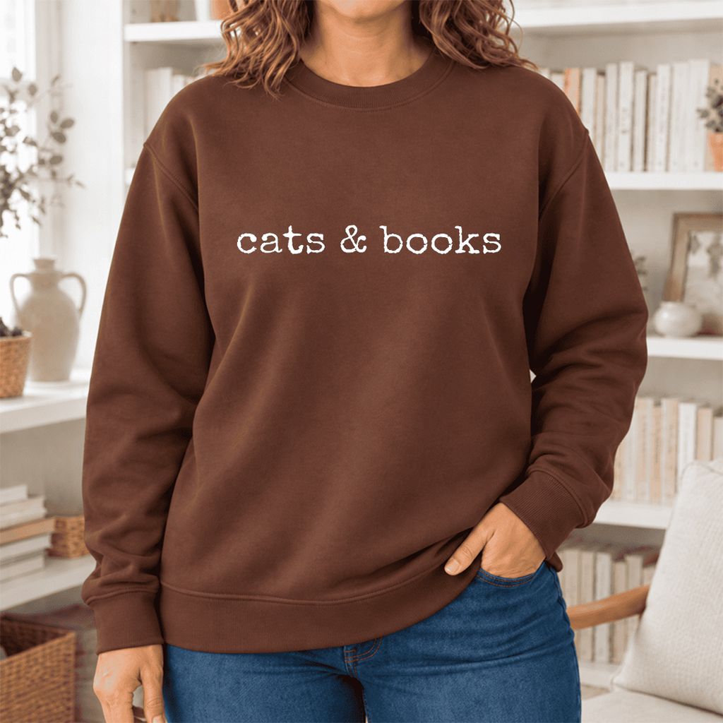 Cats & Books Softstyle Sweatshirt | Cozy Reader Gift Cocoa