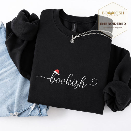 Bookish Embroidered Sweatshirt | Christmas Reader Gift Black