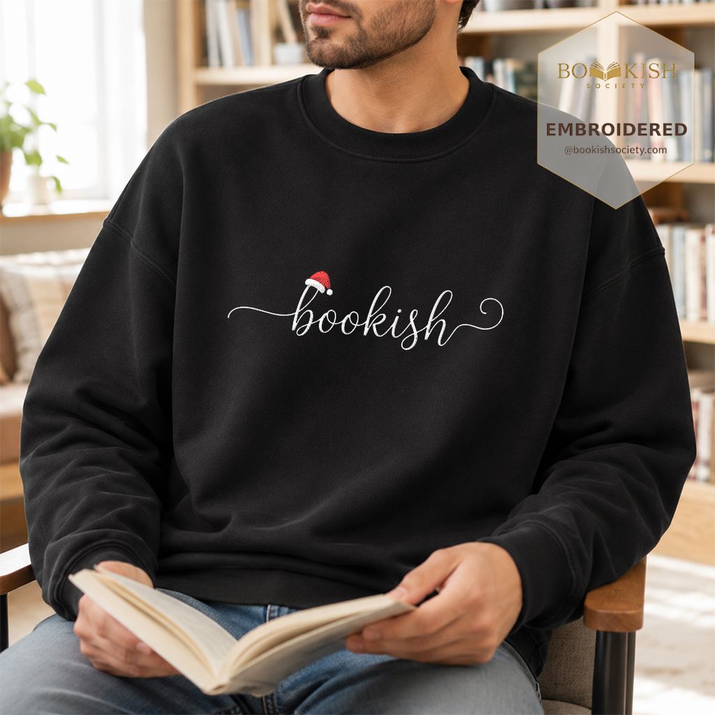 Bookish Embroidered Sweatshirt | Christmas Reader Gift Black
