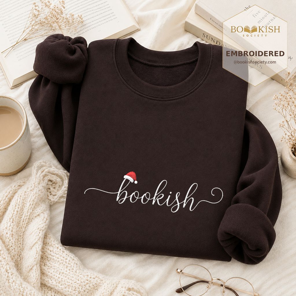Bookish Embroidered Sweatshirt | Christmas Reader Gift Dark Chocolate