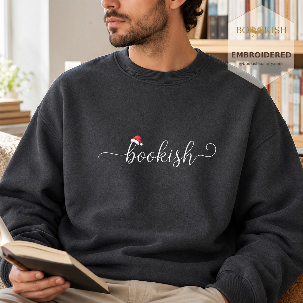 Bookish Embroidered Sweatshirt | Christmas Reader Gift Dark Heather