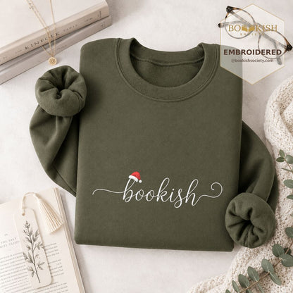 Bookish Embroidered Sweatshirt | Christmas Reader Gift Military Green