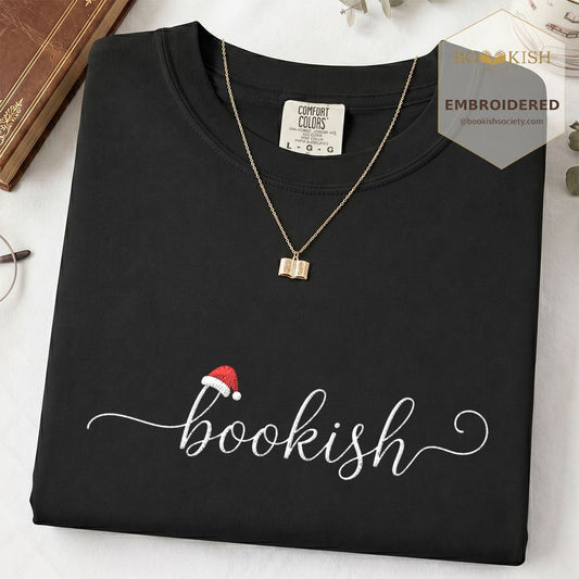 Bookish Embroidered T-Shirt | Christmas Reader Gift Black