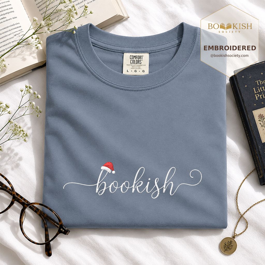 Bookish Embroidered T-Shirt | Christmas Reader Gift Blue Jean