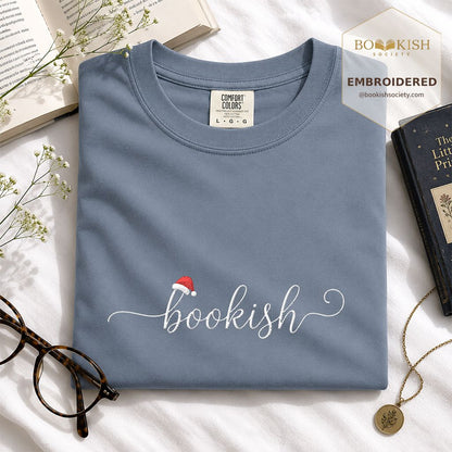 Bookish Embroidered T-Shirt | Christmas Reader Gift Blue Jean