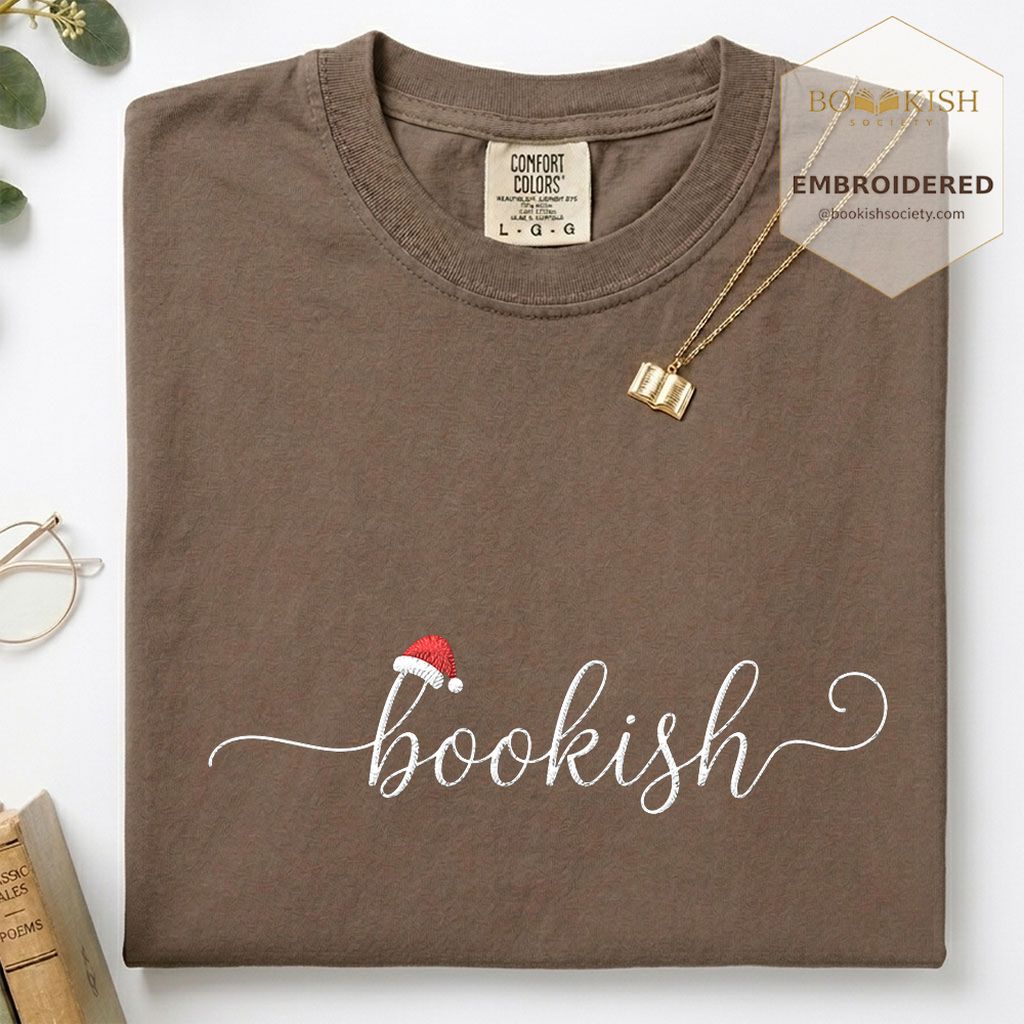 Bookish Embroidered T-Shirt | Christmas Reader Gift Espresso
