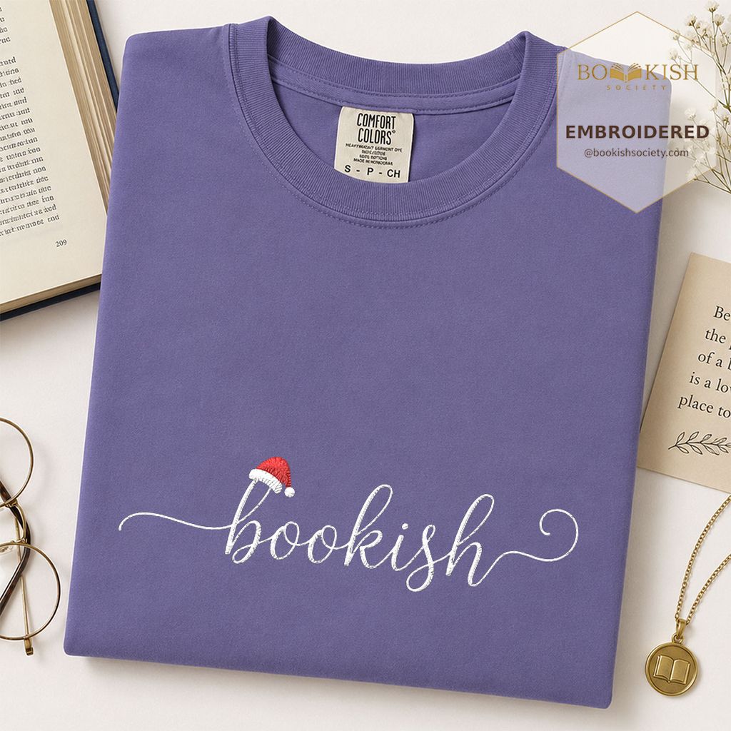 Bookish Embroidered T-Shirt | Christmas Reader Gift Grape