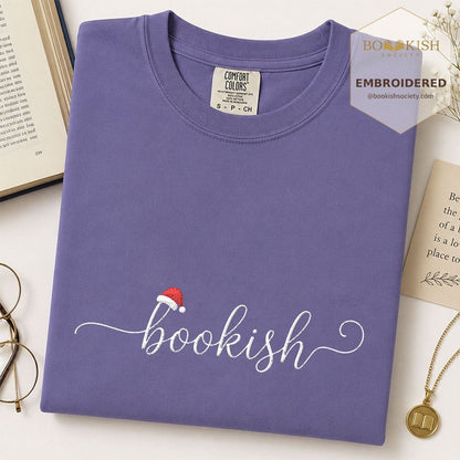 Bookish Embroidered T-Shirt | Christmas Reader Gift Grape