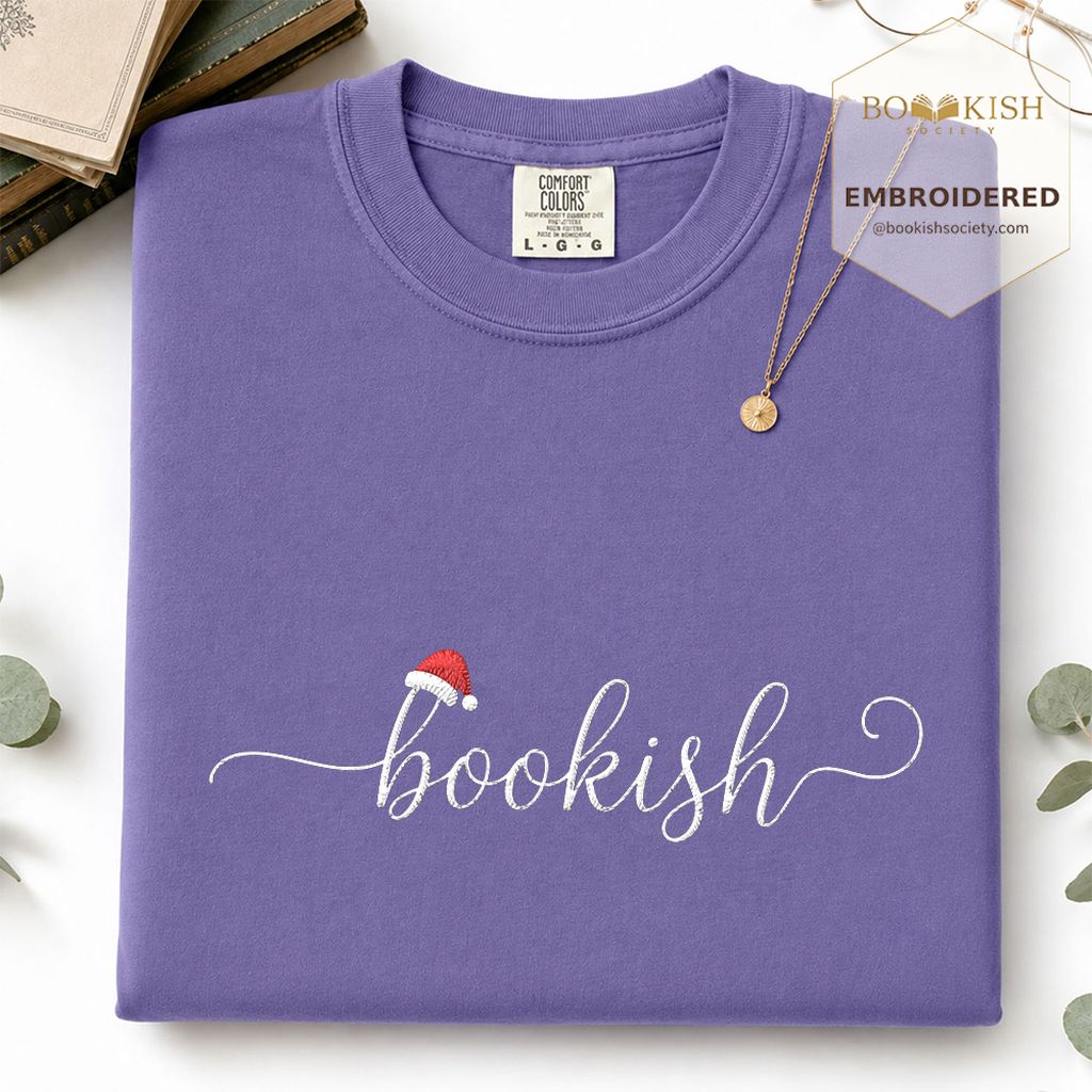 Bookish Embroidered T-Shirt | Christmas Reader Gift Grape