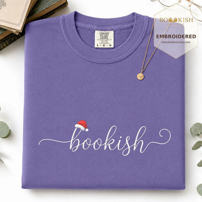 Bookish Embroidered T-Shirt | Christmas Reader Gift Grape