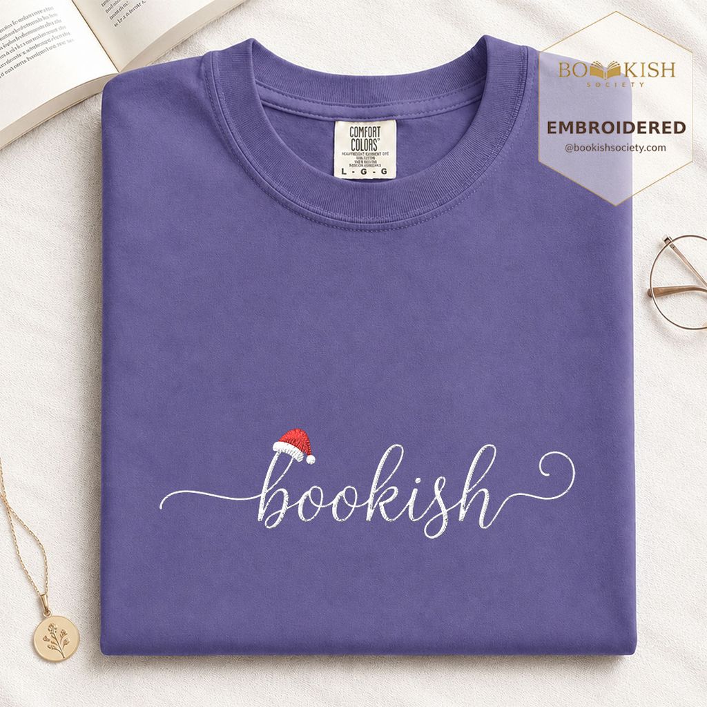Bookish Embroidered T-Shirt | Christmas Reader Gift Grape