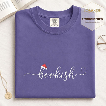 Bookish Embroidered T-Shirt | Christmas Reader Gift Grape