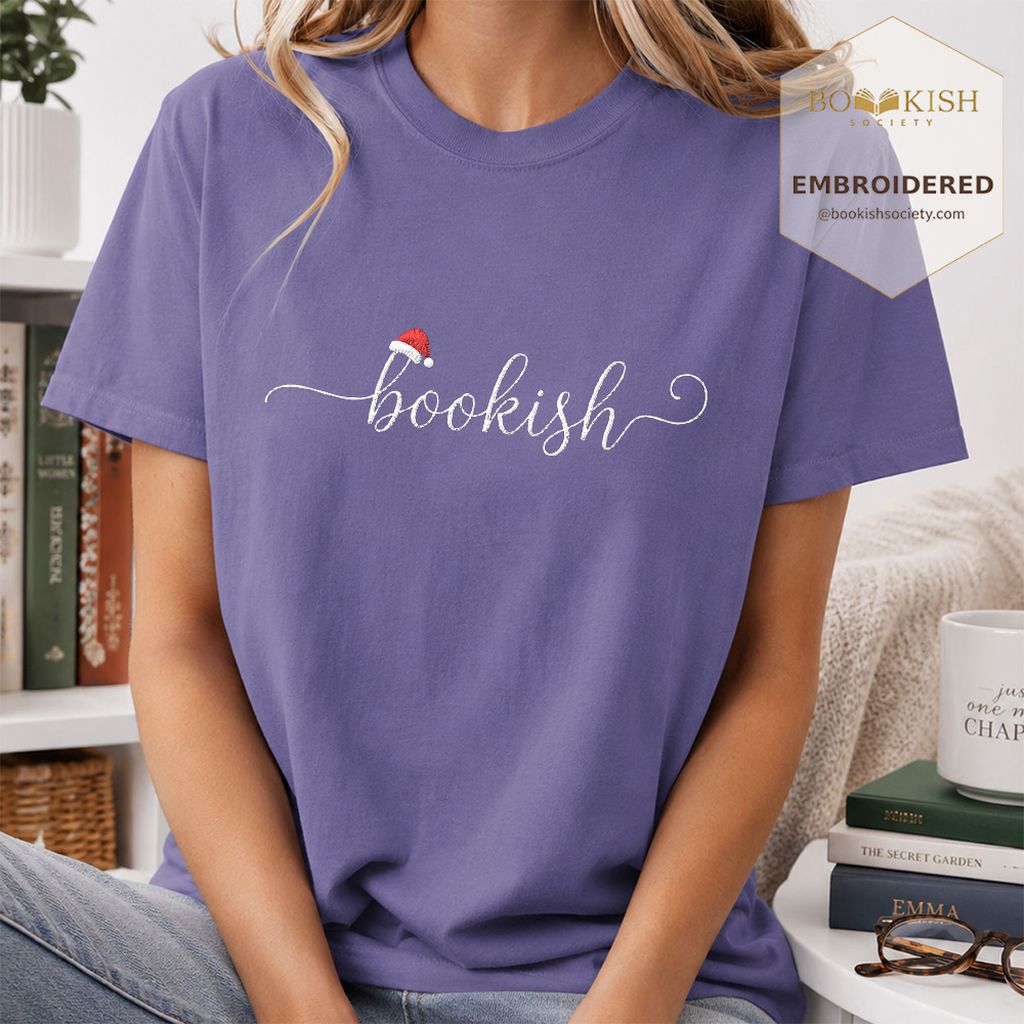 Bookish Embroidered T-Shirt | Christmas Reader Gift Grape