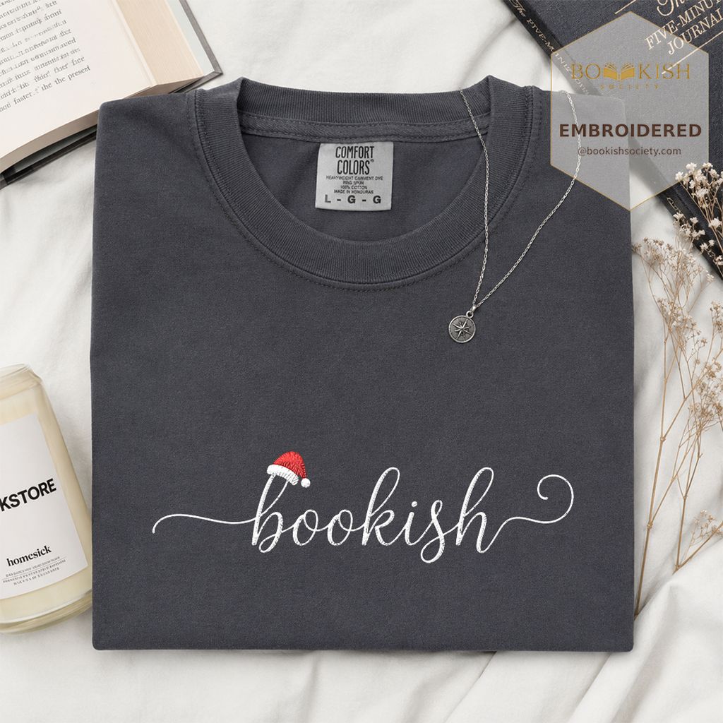 Bookish Embroidered T-Shirt | Christmas Reader Gift Graphite