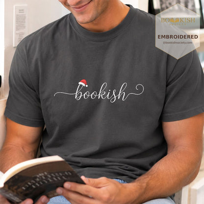 Bookish Embroidered T-Shirt | Christmas Reader Gift Graphite